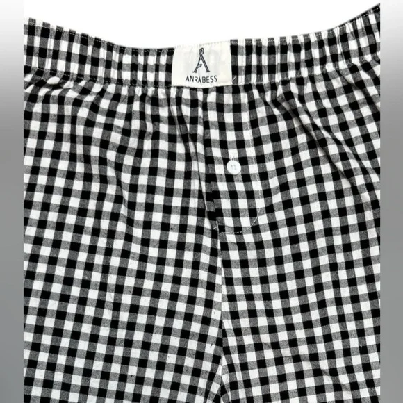 ANRABESS Women's Gingham Check Shorts Plaid Sleep & Lounge Black and White - Picture 6 of 16